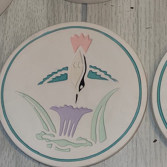 Vtg Southwestern Hummingbird Ceramic Coaster Set Of 4 NWOT Coastal Boho - Picture 2 of 11